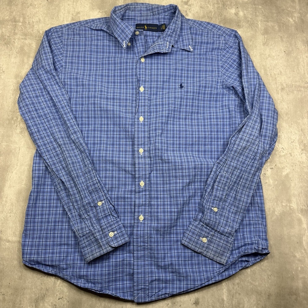 Ralph Lauren Shirt Mens L Blue Check Plaid Button Up Classic Fit Long Sleeve